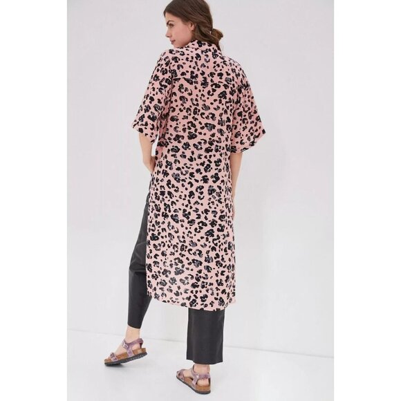 NWT MAEVE Rita Pink Black Leopard Printed Crepe Long Tunic Blouse Top, Size S - Picture 4 of 14